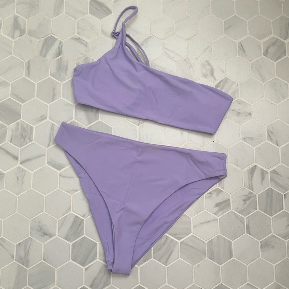 Lavender One-Shoulder Bikini Set